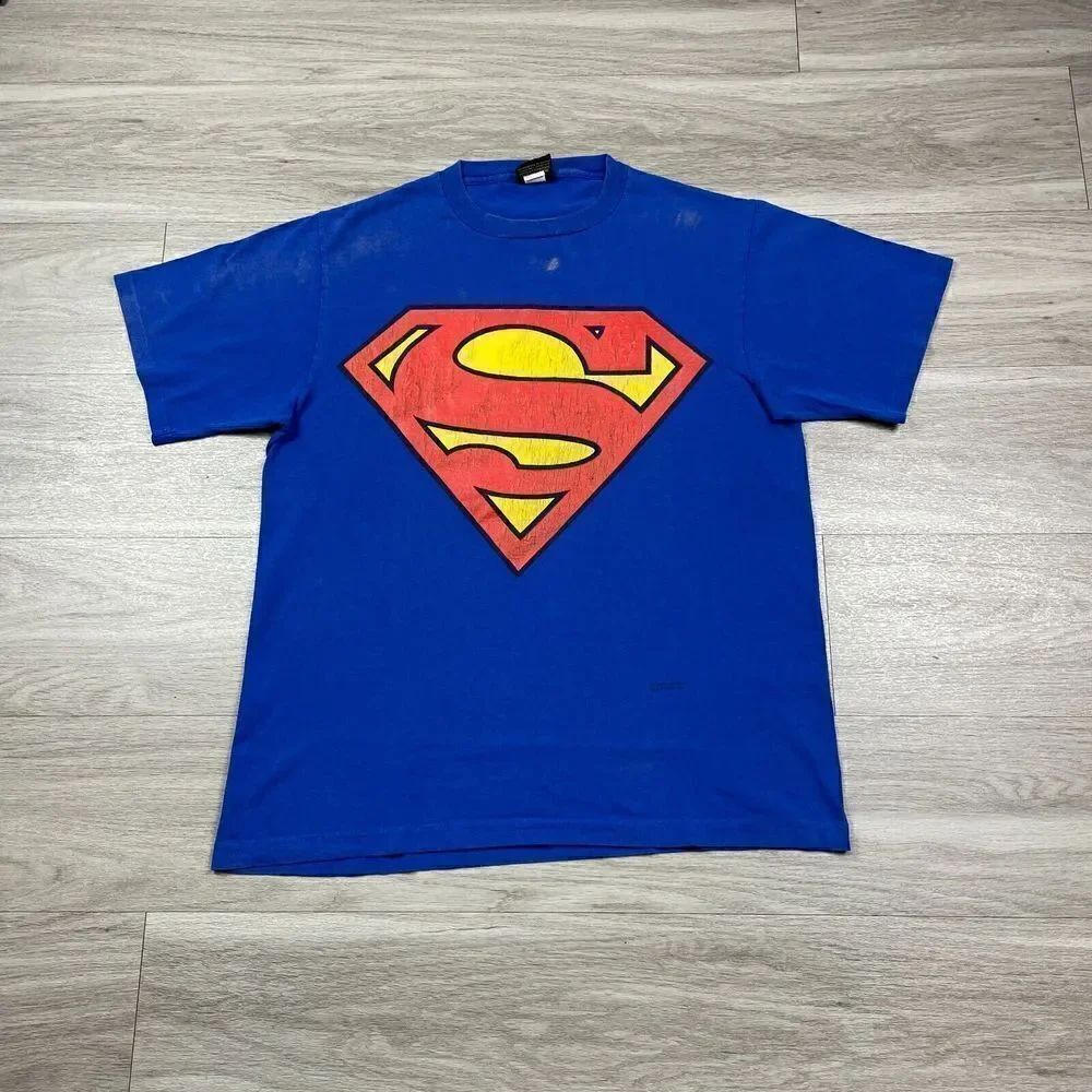 Vintage Shirt Mens Large Blue Superman 90s Single Stitch Retro